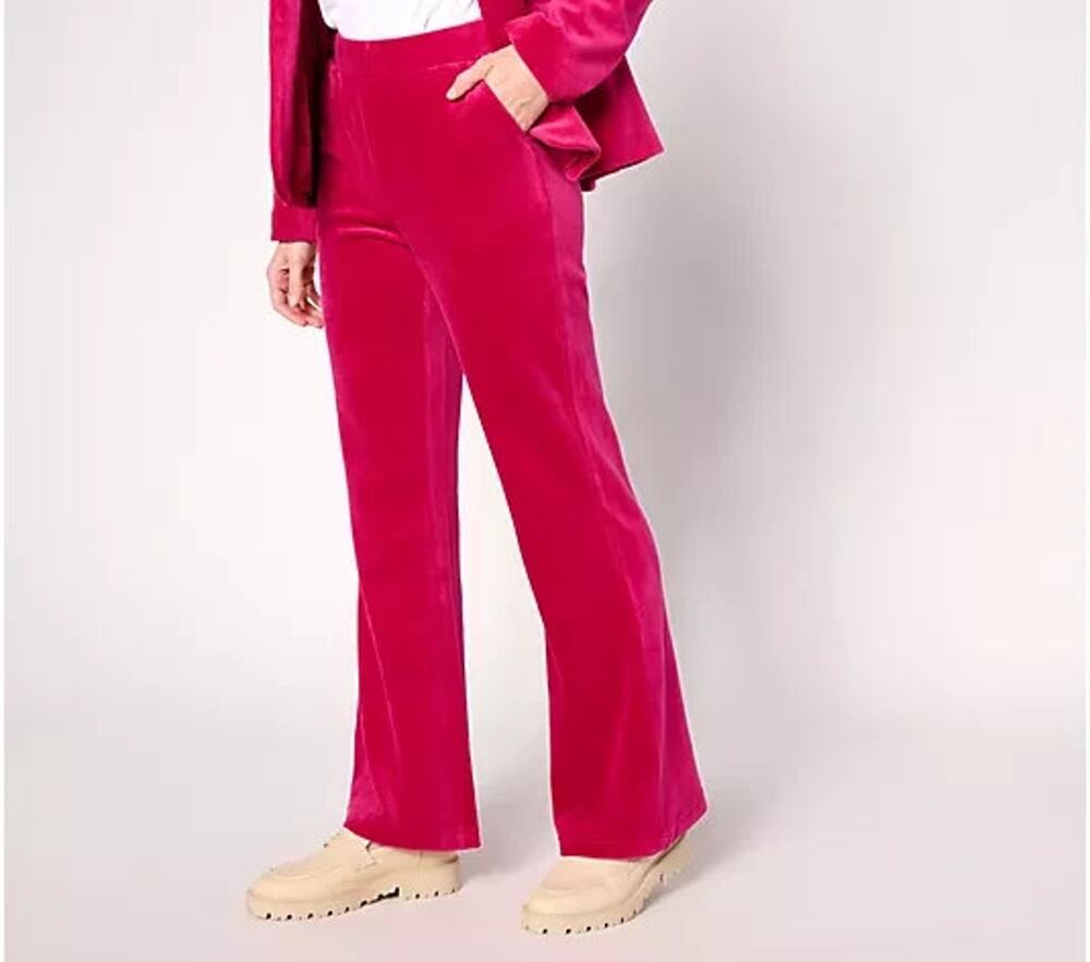 Studio Park Pants Womens 14P Pink Velvet Flare Boho Hippie Country